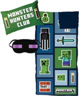 cozy &amp; warm minecraft creeper 3 piece sleepover set with pillow &amp; eye mask - official minecraft product logo