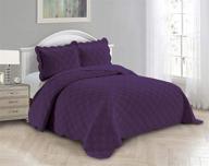 🛏️ jennifer azore linen purple bedspread quilt coverlet set | embossed with seamless geometric diamond diagonal plaid pattern | full / queen size logo
