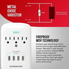 img 2 attached to 💥 Monster Wall Tap Power Surge Protector - Robust Protection with 3 Outlet and 4 USB Ports - Perfect for PCs, Home Appliances, and Office Devices - White, 3-Outlet and 4 USB Ports