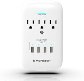 img 4 attached to 💥 Monster Wall Tap Power Surge Protector - Robust Protection with 3 Outlet and 4 USB Ports - Perfect for PCs, Home Appliances, and Office Devices - White, 3-Outlet and 4 USB Ports