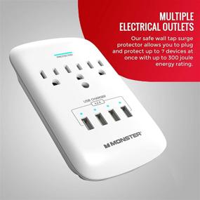 img 3 attached to 💥 Monster Wall Tap Power Surge Protector - Robust Protection with 3 Outlet and 4 USB Ports - Perfect for PCs, Home Appliances, and Office Devices - White, 3-Outlet and 4 USB Ports
