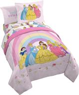 👑 disney princess rainbow 5 piece twin bed set - aurora, belle, & cinderella - ultra-soft microfiber - official disney product logo