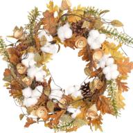 🍂 autumn artificial cotton ball wreath - vibrant green and yellow leaf floral front door, indoor wall, wedding, and home decoration логотип