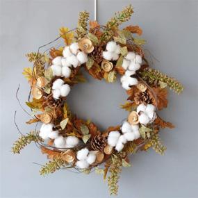 img 2 attached to 🍂 Autumn Artificial Cotton Ball Wreath - Vibrant Green and Yellow Leaf Floral Front Door, Indoor Wall, Wedding, and Home Decoration