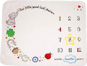 img 3 attached to 👶 Lucky Charm Baby Milestone Blanket Unisex, Monthly Milestone Blanket for Baby Shower, Plush Fleece Milestone Blanket Photo Prop, Growth Chart, Swaddle - Includes Markers 51" x 40