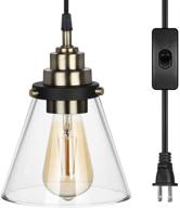 💡 dewenwils plug in pendant light: stylish glass ceiling light for various living spaces, with 15ft cord and on/off switch - etl listed логотип