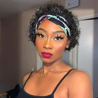 👩 natural black jiarosi short curly headband wig: real human hair, 180 density pixie cut bob for black women - non lace frontal, glueless, soft & natural look (6 inch) logo