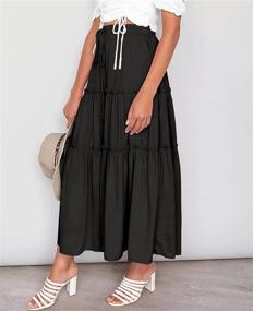 img 3 attached to 👗 NASHALYLY Women's Boho Maxi Skirt: Elastic Waist, Drawstring, 3 Tiers, Pockets