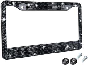 img 4 attached to Tzarrot Black Rhinestone Bling License Plate Frame