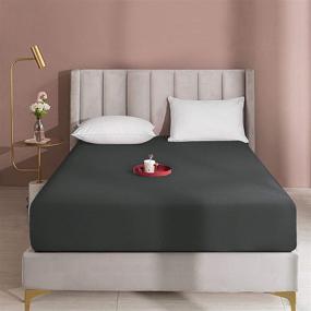 img 4 attached to 🛏️ Dark Grey Queen Size Fitted Sheet Only - BEDSUM Microfiber Bedding Sheet for Mattress with Deep Pocket, Enhanced Wrinkle, Fade, Stain Resistance - Queen