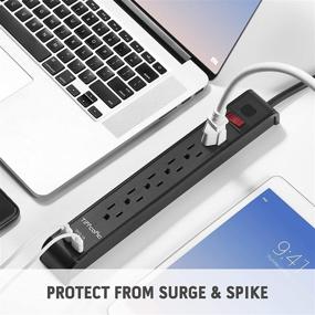 img 3 attached to 💡 6-Outlet Power Strip Surge Protector with 2 USB Ports, 4ft Extension Cord, Flat Plug Outlet Strip, 1000 Joules Surge Protection, Wall Mountable for Home, Office, Dorm - ETL Listed, 2-Pack, Black