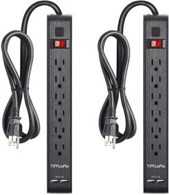 img 4 attached to 💡 6-Outlet Power Strip Surge Protector with 2 USB Ports, 4ft Extension Cord, Flat Plug Outlet Strip, 1000 Joules Surge Protection, Wall Mountable for Home, Office, Dorm - ETL Listed, 2-Pack, Black