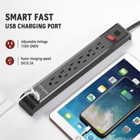 img 2 attached to 💡 6-Outlet Power Strip Surge Protector with 2 USB Ports, 4ft Extension Cord, Flat Plug Outlet Strip, 1000 Joules Surge Protection, Wall Mountable for Home, Office, Dorm - ETL Listed, 2-Pack, Black