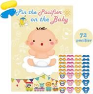 👶 interactive baby shower game: pin the pacifier on the baby! perfect for children's birthday parties and shower decorations. includes 72 pacifier stickers and large games poster! logo