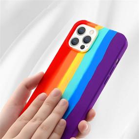 img 3 attached to 🌈 Yesun K Rainbow Stripes Silicone Cute Phone Case for iPhone 12 Pro Max - Personality, Creativity, Straight Side, and Square Design for Girls, Women, Men (Red)