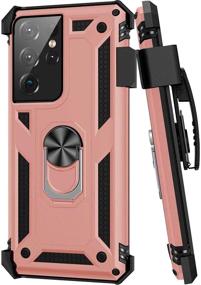 img 4 attached to 📱 Samsung Galaxy S21 Ultra Case with Belt Clip - Military Grade Drop Protection Cover with Belt Clip Holster, Magnetic Ring Holder, and 360° Rotating Kickstand - Pink