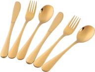 🍴 bisda flatware silverware sets - 6 piece 18/8 stainless steel cutlery for 2 with bpa-free and self-feeding safe kitchen utensils - mirror polished gold design logo