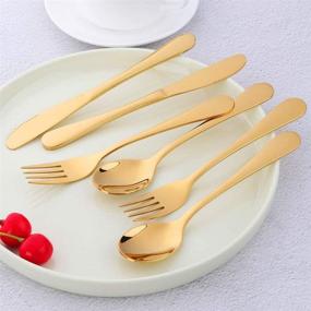 img 3 attached to 🍴 Bisda Flatware Silverware Sets - 6 Piece 18/8 Stainless Steel Cutlery for 2 with BPA-Free and Self-Feeding Safe Kitchen Utensils - Mirror Polished Gold Design