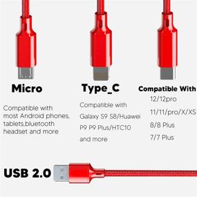 img 3 attached to 🔌 Universal Multi Charging Cable, TTWEN 3Pack 3.3FT Braided Multi Phone Charger Cord with Type C/Micro USB Connectors for Cell Phones and More - Red