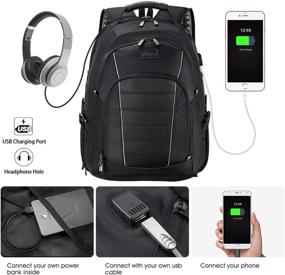 img 2 attached to 🎒 Durable Water Resistant Laptop Backpack: Extra Large 17 Inch Business Travel Backpack with USB Charging Port and Earphone Hole - Ideal for Men, Women, and Students