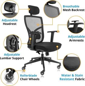 img 3 attached to 🪑 The Office Oasis Ergonomic Mesh Office Chair - Roller Blade Wheels and Sleek Black Design