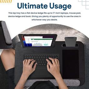 img 2 attached to 🖥️ Premium Black Portable Lap Desk with Mouse Pad, Device Ledge, and Phone Holder - Cushioned Wrist Rest Bed Lap Tray for Laptop, Computer, Tablet - Couch Pillow Table - Fits Up to 17 Inch Laptops
