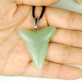 img 2 attached to 🦈 USA Power Pack Steampunkers Series - Large 40mm Green Aventurine (New Jade) Shark Tooth Necklace - Adjustable 20-22 Inch Black Cord - Handmade Crystal Gemstone Collectibles Carved Charm