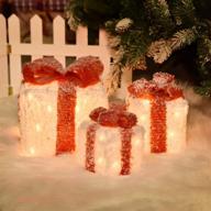 🎁 covfever light up gift boxes with battery operated red bows - pack of 3 for indoor and outdoor christmas decorations logo