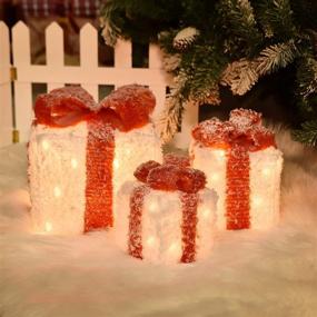 img 4 attached to 🎁 COVFEVER Light up Gift Boxes with Battery Operated Red Bows - Pack of 3 for Indoor and Outdoor Christmas Decorations