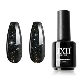 img 4 attached to 💅 JXH Black Glitter Gel Nail Polish: Long-lasting Soak Off Gel with Stunning Colors for Salon & Home Manicure - 0.5 OZ