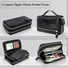 img 3 attached to 📱 Harryshell iPhone 12 Pro Max Wallet Case: Multi-Zipper Detachable Magnetic Cover, Clutch Purse Bag with Card Slots, Mirror, and Crossbody Chain & Wrist Strap