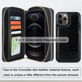 img 1 attached to 📱 Harryshell iPhone 12 Pro Max Wallet Case: Multi-Zipper Detachable Magnetic Cover, Clutch Purse Bag with Card Slots, Mirror, and Crossbody Chain & Wrist Strap