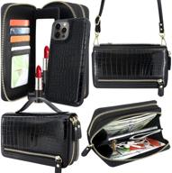 📱 harryshell iphone 12 pro max wallet case: multi-zipper detachable magnetic cover, clutch purse bag with card slots, mirror, and crossbody chain & wrist strap logo