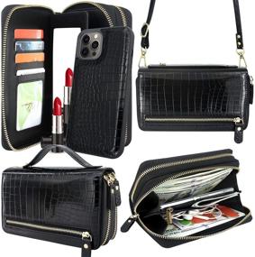 img 4 attached to 📱 Harryshell iPhone 12 Pro Max Wallet Case: Multi-Zipper Detachable Magnetic Cover, Clutch Purse Bag with Card Slots, Mirror, and Crossbody Chain & Wrist Strap