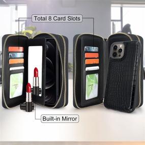 img 2 attached to 📱 Harryshell iPhone 12 Pro Max Wallet Case: Multi-Zipper Detachable Magnetic Cover, Clutch Purse Bag with Card Slots, Mirror, and Crossbody Chain & Wrist Strap