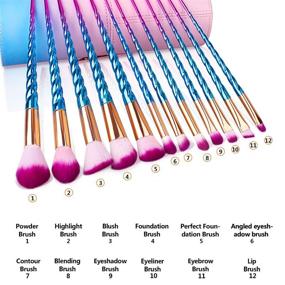 img 2 attached to 💄 Professional Makeup Brushes Set with Case - Blush, Liquid Foundation, Eyeshadow, Eyeliner, Concealer, Contour, Highlight - Travel Unicorn Makeup Brush Kit for Women - Purple (12 PCS)