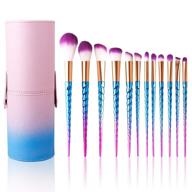 💄 professional makeup brushes set with case - blush, liquid foundation, eyeshadow, eyeliner, concealer, contour, highlight - travel unicorn makeup brush kit for women - purple (12 pcs) logo