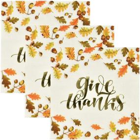 img 1 attached to Elegant Give Thanks Thanksgiving Napkins in Gold Foil – 100 Count | Fall Leaves & Autumn Acorns Design | 3-Ply Disposable Paper Beverage Napkin | Holiday Harvest Cocktail Napkins | Party Tableware Supplies