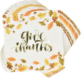 img 2 attached to Elegant Give Thanks Thanksgiving Napkins in Gold Foil – 100 Count | Fall Leaves & Autumn Acorns Design | 3-Ply Disposable Paper Beverage Napkin | Holiday Harvest Cocktail Napkins | Party Tableware Supplies