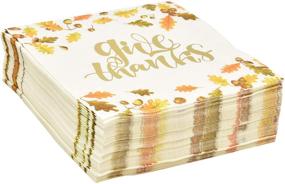 img 3 attached to Elegant Give Thanks Thanksgiving Napkins in Gold Foil – 100 Count | Fall Leaves & Autumn Acorns Design | 3-Ply Disposable Paper Beverage Napkin | Holiday Harvest Cocktail Napkins | Party Tableware Supplies