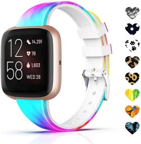 img 4 attached to 🌸 ShunDee Band – Floral Fadeless Silicone Wristband Replacement for Fitbit Versa Smart Watch Women Men – Compatible with Fitbit Versa 2/Lite Edition – Stylish Slim Thin Design – Available in Small & Large Sizes