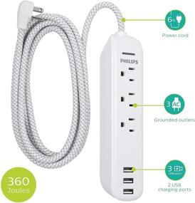 img 3 attached to 💡 Efficient Phillips Accessories Power Strip with 3 USB Ports, 3 Outlets, and Braided Cord - Ideal for Home or Office Decor