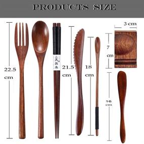 img 1 attached to Reusable Wooden Bamboo Cutlery Set: 9-Piece Travel Utensils with Case, Including Fork, Spoon, Knife, Chopsticks, and Straw - Eco-Friendly Wood Flatware for Eating on the Go