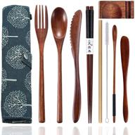 reusable wooden bamboo cutlery set: 9-piece travel utensils with case, including fork, spoon, knife, chopsticks, and straw - eco-friendly wood flatware for eating on the go logo