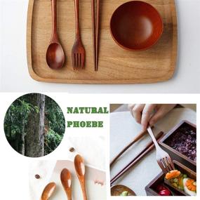 img 2 attached to Reusable Wooden Bamboo Cutlery Set: 9-Piece Travel Utensils with Case, Including Fork, Spoon, Knife, Chopsticks, and Straw - Eco-Friendly Wood Flatware for Eating on the Go