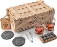 men's whiskey stones gift set: whiskey glass and stones kit with vintage wooden crate, 8 granite chilling rocks, 10oz glasses - perfect whiskey gift for men, father, spouse, partner logo