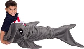 img 1 attached to 🦈 Plush Gray Shark Animal Tail Blanket by Silver Lilly - Cozy Sleeping Bag Blanket for Kids