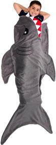 img 4 attached to 🦈 Plush Gray Shark Animal Tail Blanket by Silver Lilly - Cozy Sleeping Bag Blanket for Kids