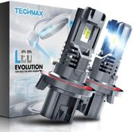 💡 techmax h13 led bulbs - compact design, 10000lm 60w 6500k xenon white, upgraded zes chips for ultra-bright 9008 conversion kit (2 pack), halogen replacement logo