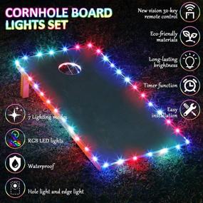 img 2 attached to 🌽 Cornhole Board Lights - 2 Sets: LED Edge and Hole Lights with 17 Colors, 7 Flashing Modes, and Convenient Remote Control - Ideal for Family Backyard Cornhole Bean Bag Toss Game during Nighttime